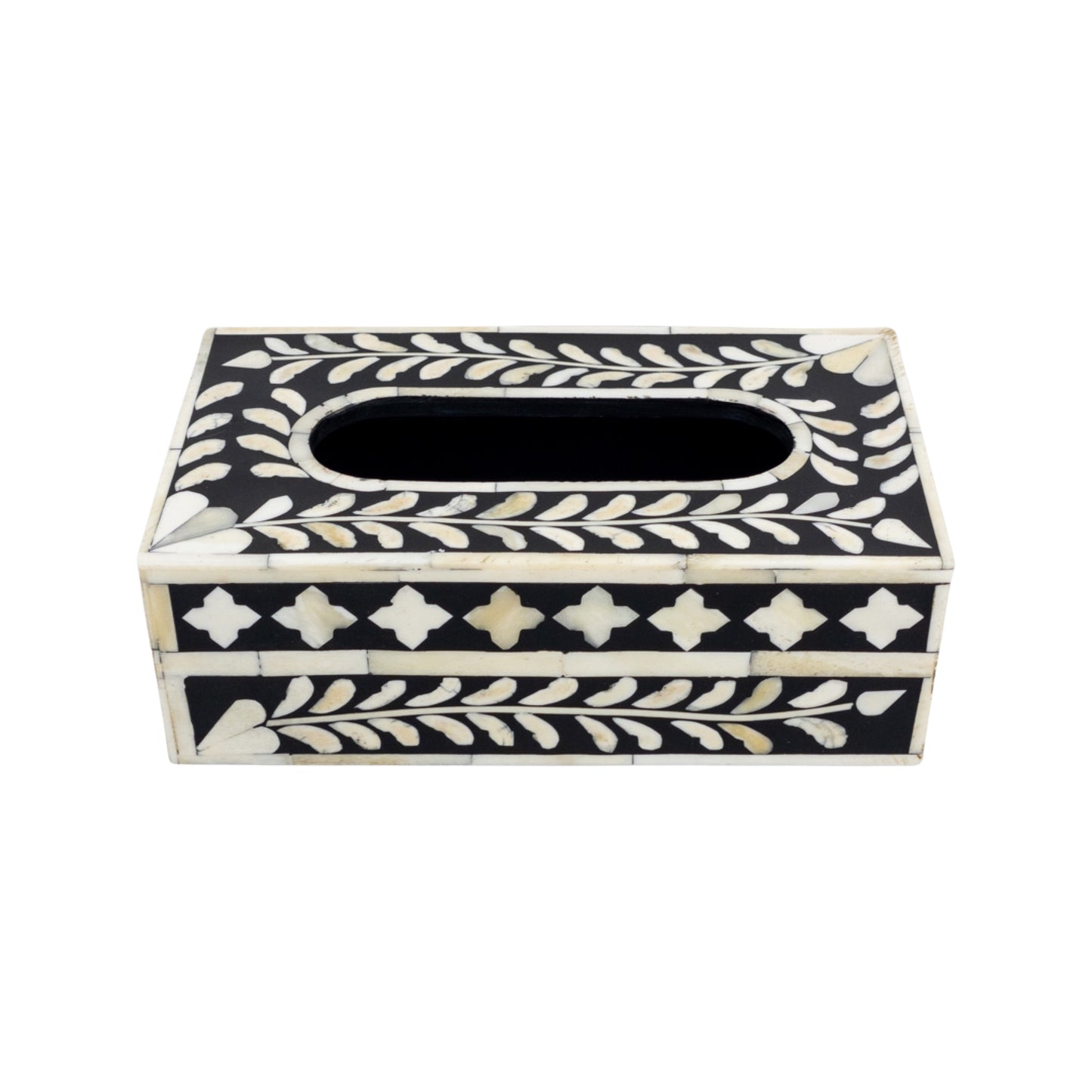 Bone Inlay Tissue Box Floral - Black