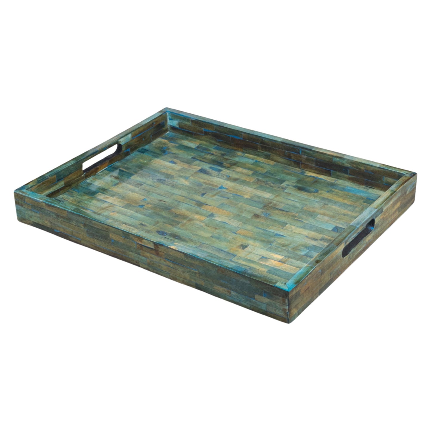 Bone Inlay Tray Brick pattern Big - Antique Blue