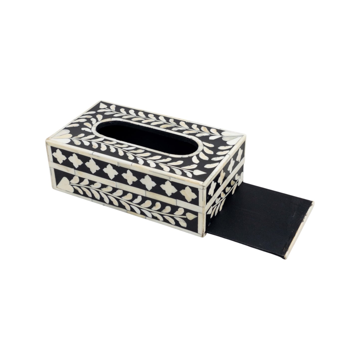 Bone Inlay Tissue Box Floral - Black