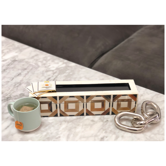 Tea Organising Box Bone Inlay - Geometric - DCOR