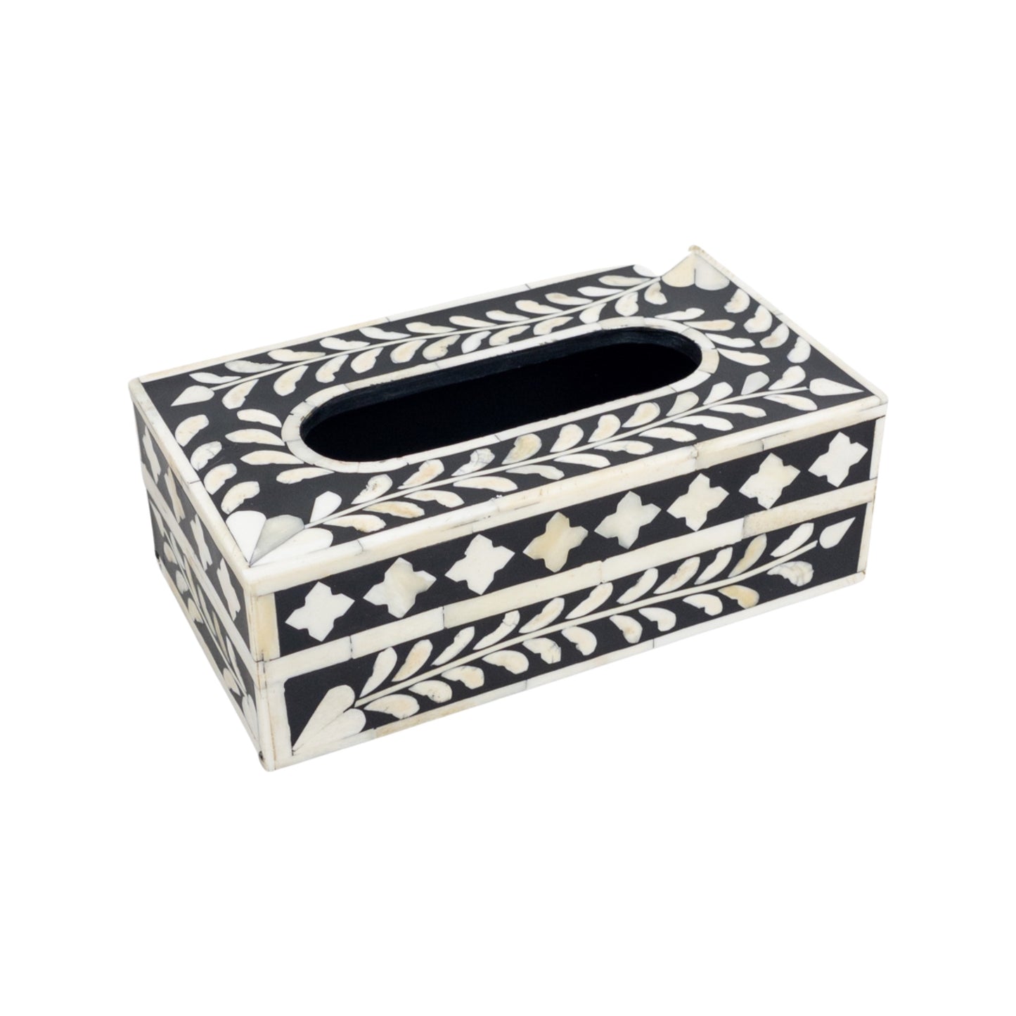 Bone Inlay Tissue Box Floral - Black