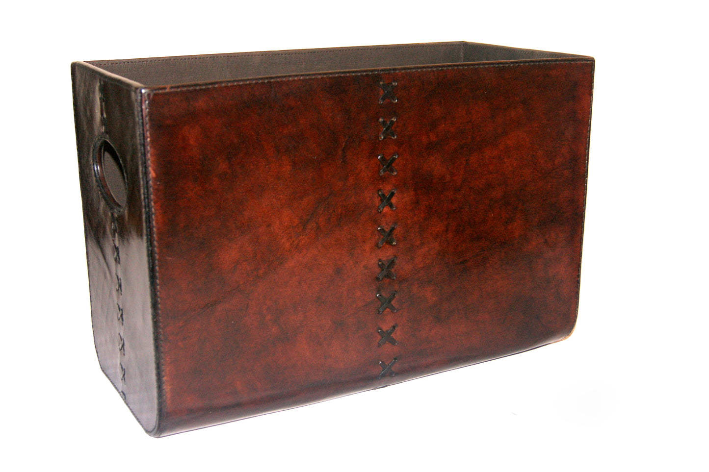 Leather Magazine Basket Rock - Dark Brown - DCOR