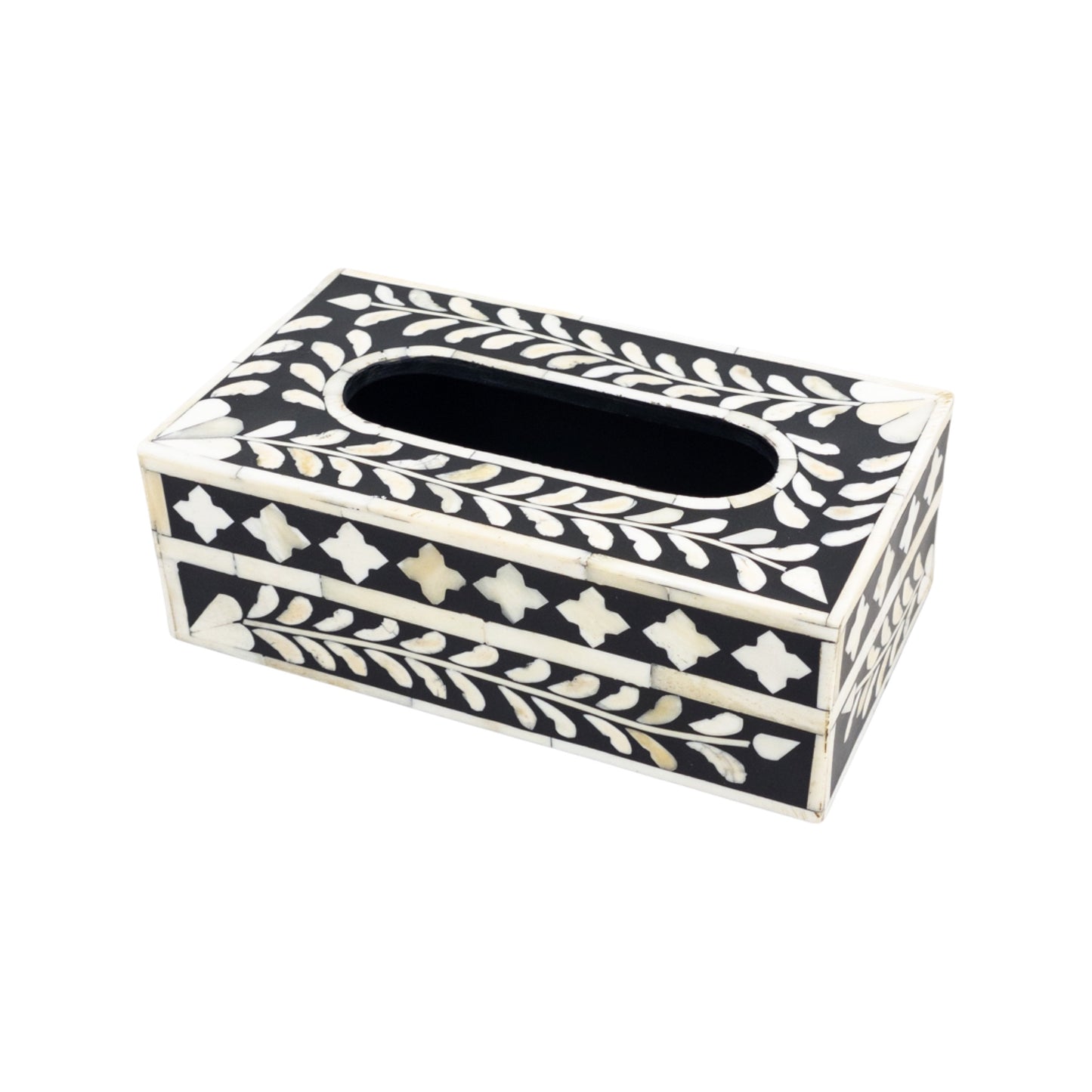 Bone Inlay Tissue Box Floral - Black