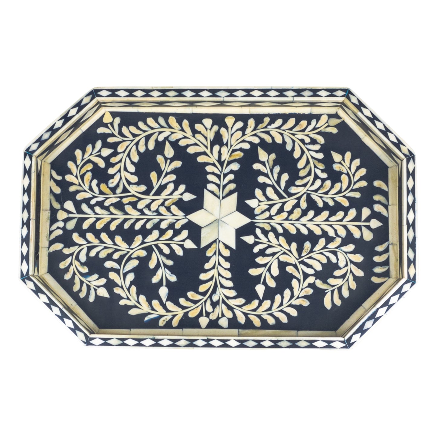 Bone Inlay Tray Floral Hexa- Dark Blue