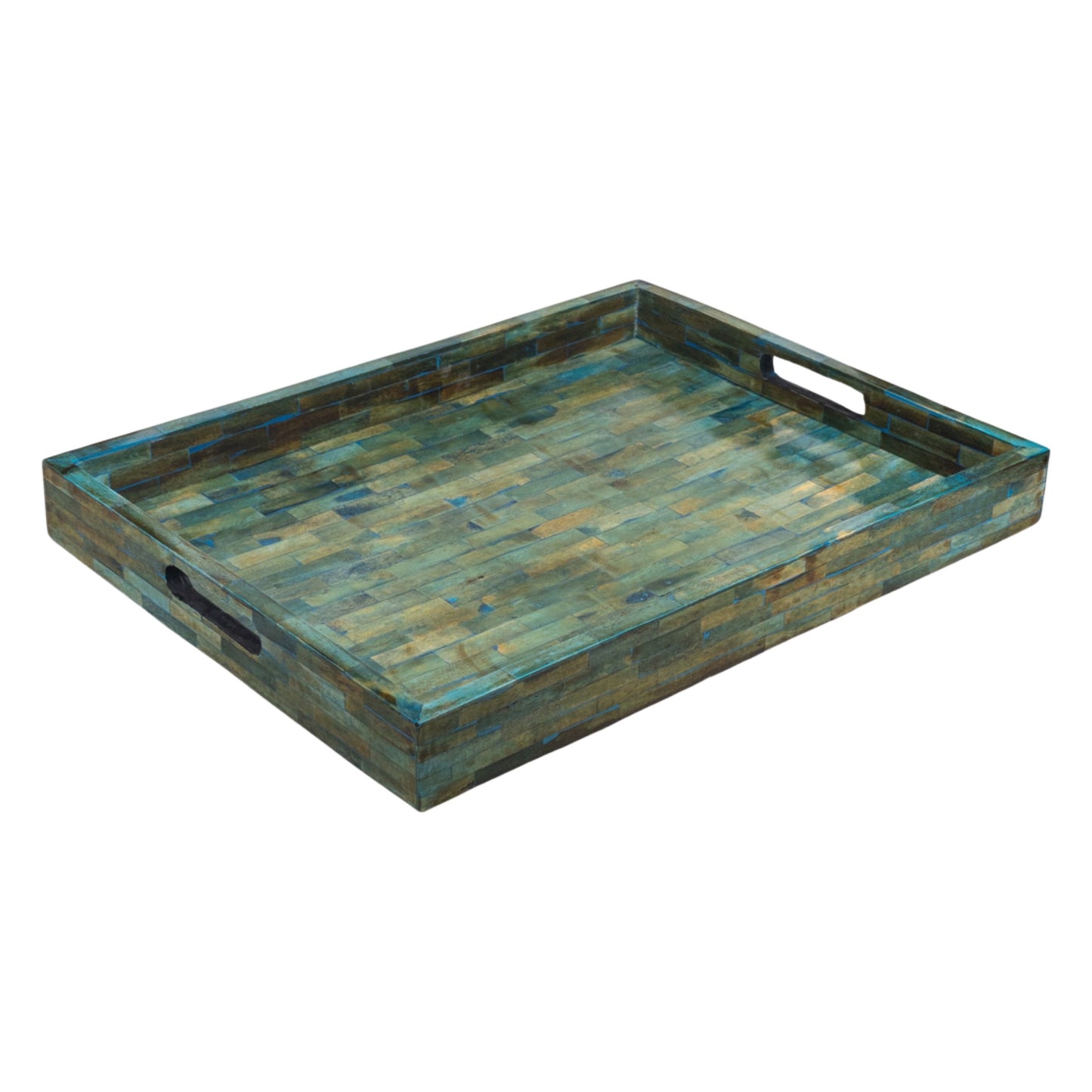 Bone Inlay Tray Brick pattern Big - Antique Blue