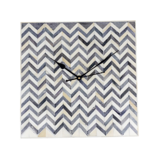 Bone Inlay Wall Clock - Chevron White and Grey