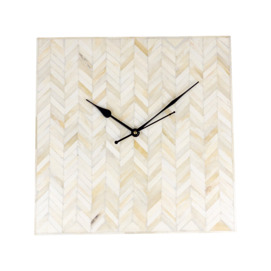 Bone Inlay Wall Clock - Chevron Natural White