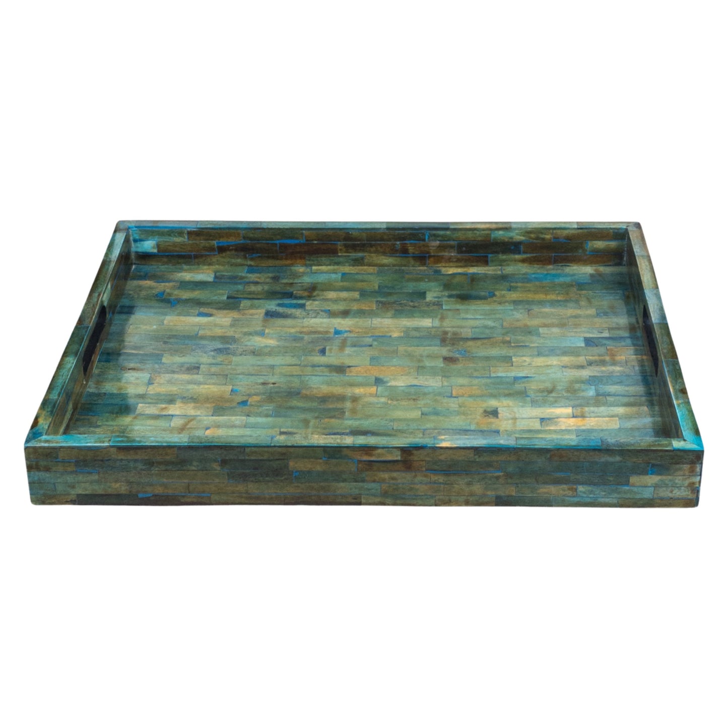 Bone Inlay Tray Brick pattern Big - Antique Blue