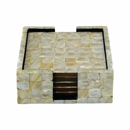Mother of Pearl Inlay Coaster with holder - Chequer