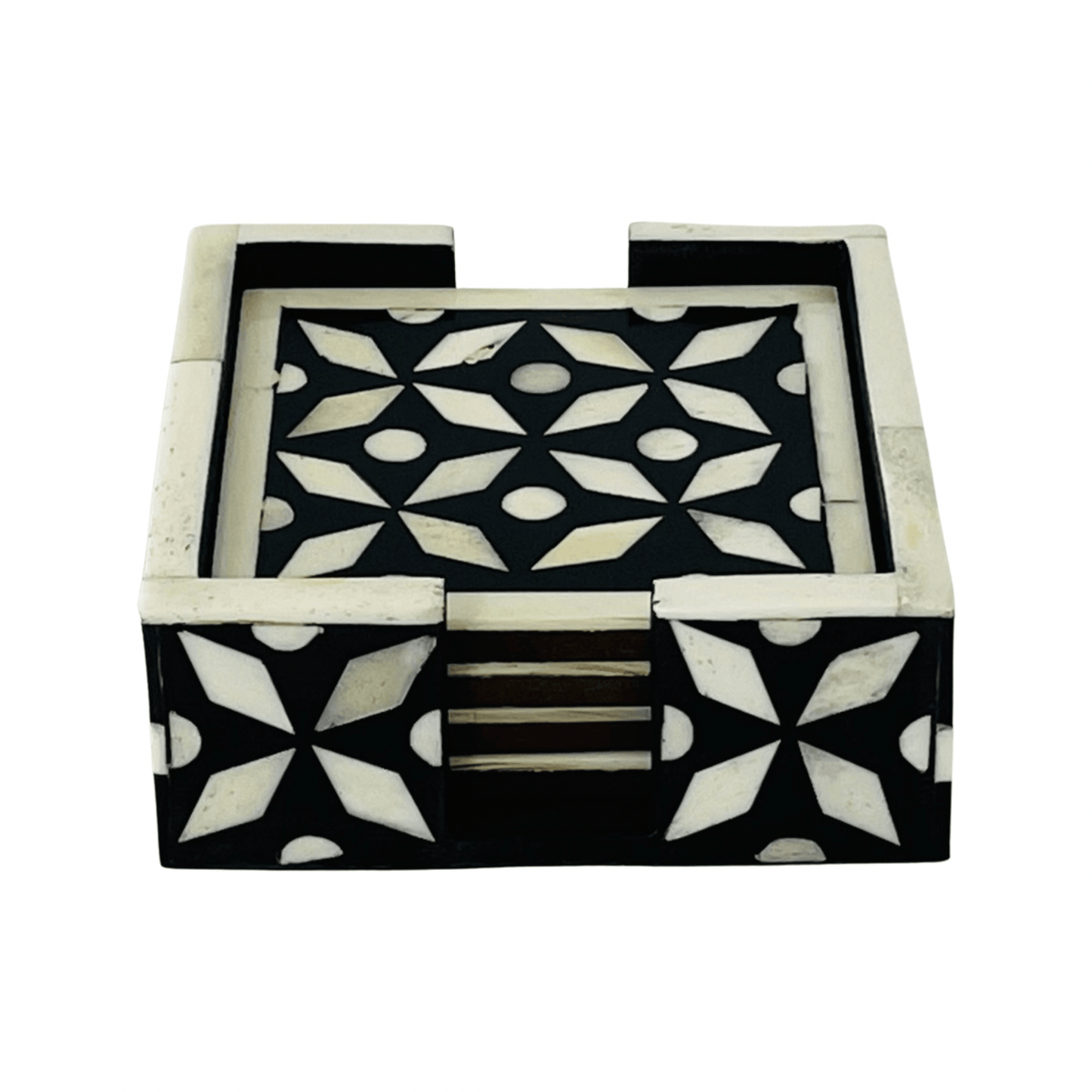 Bone Inlay Coaster with holder - Geometrical Black - DCOR