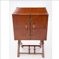 Leather Bar Cabinet with Stand - Tan - DCOR
