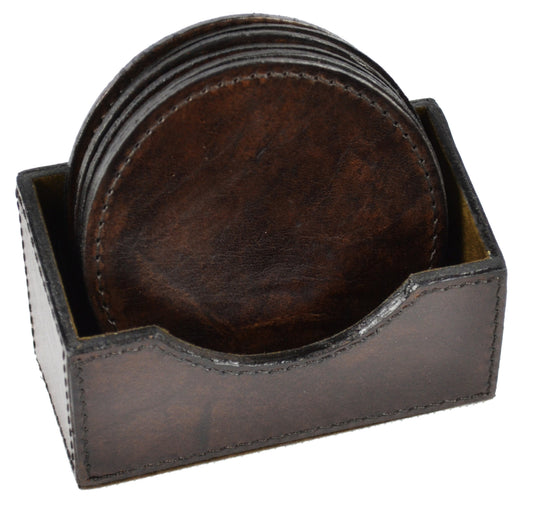 Round Leather Coaster - Dark Brown
