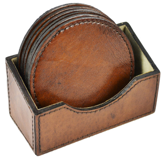 Round Leather Coaster - Tan