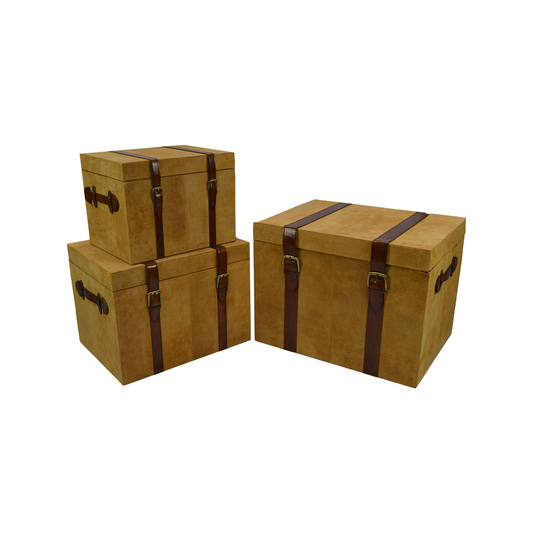 Leather Trunk Set - Tan Suede