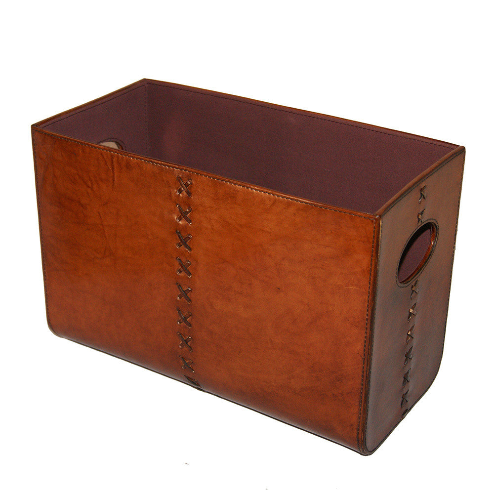 Leather Magazine Basket Rock - Tan - DCOR