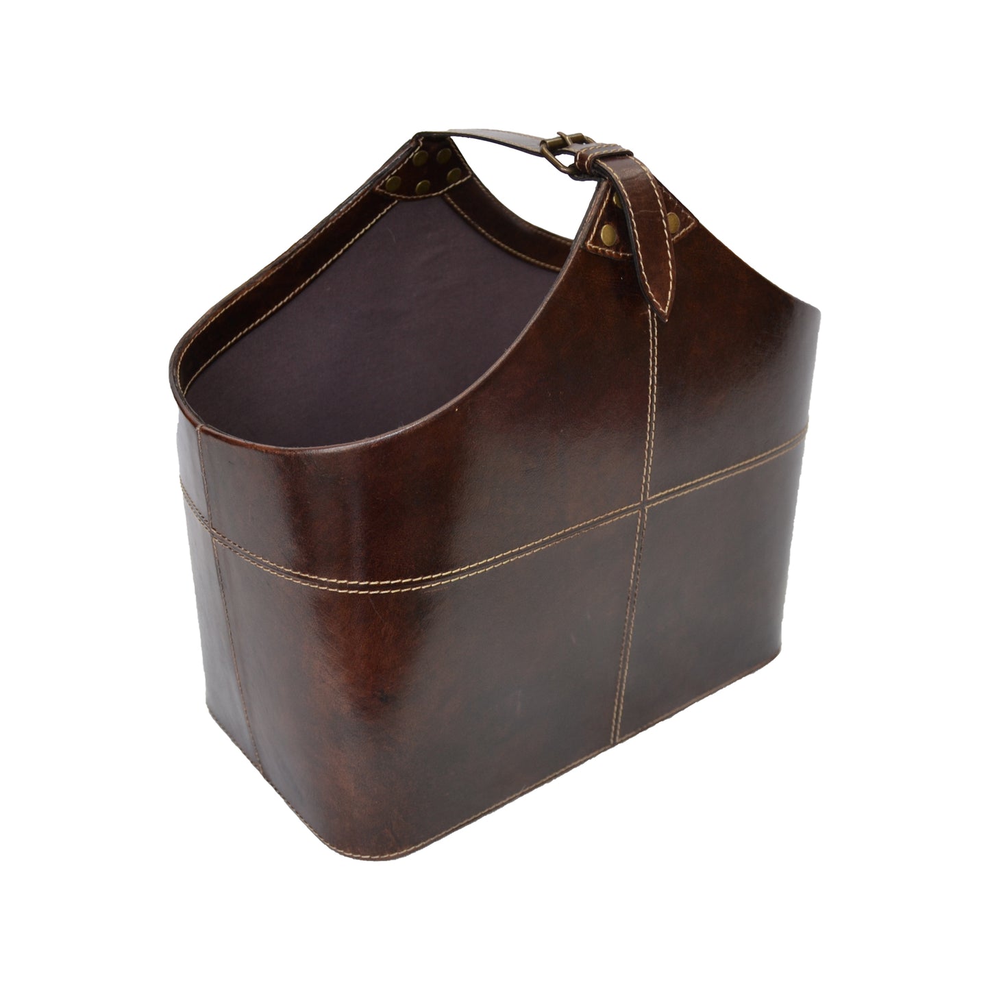 Leather Magazine Basket Tie handle - Dark Brown - DCOR