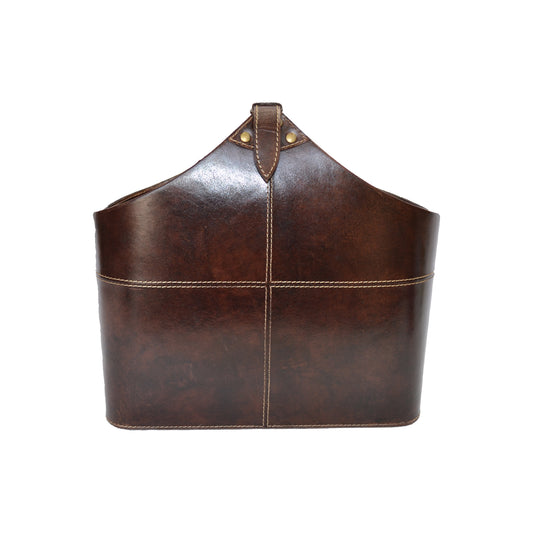 Leather Magazine Basket Tie handle