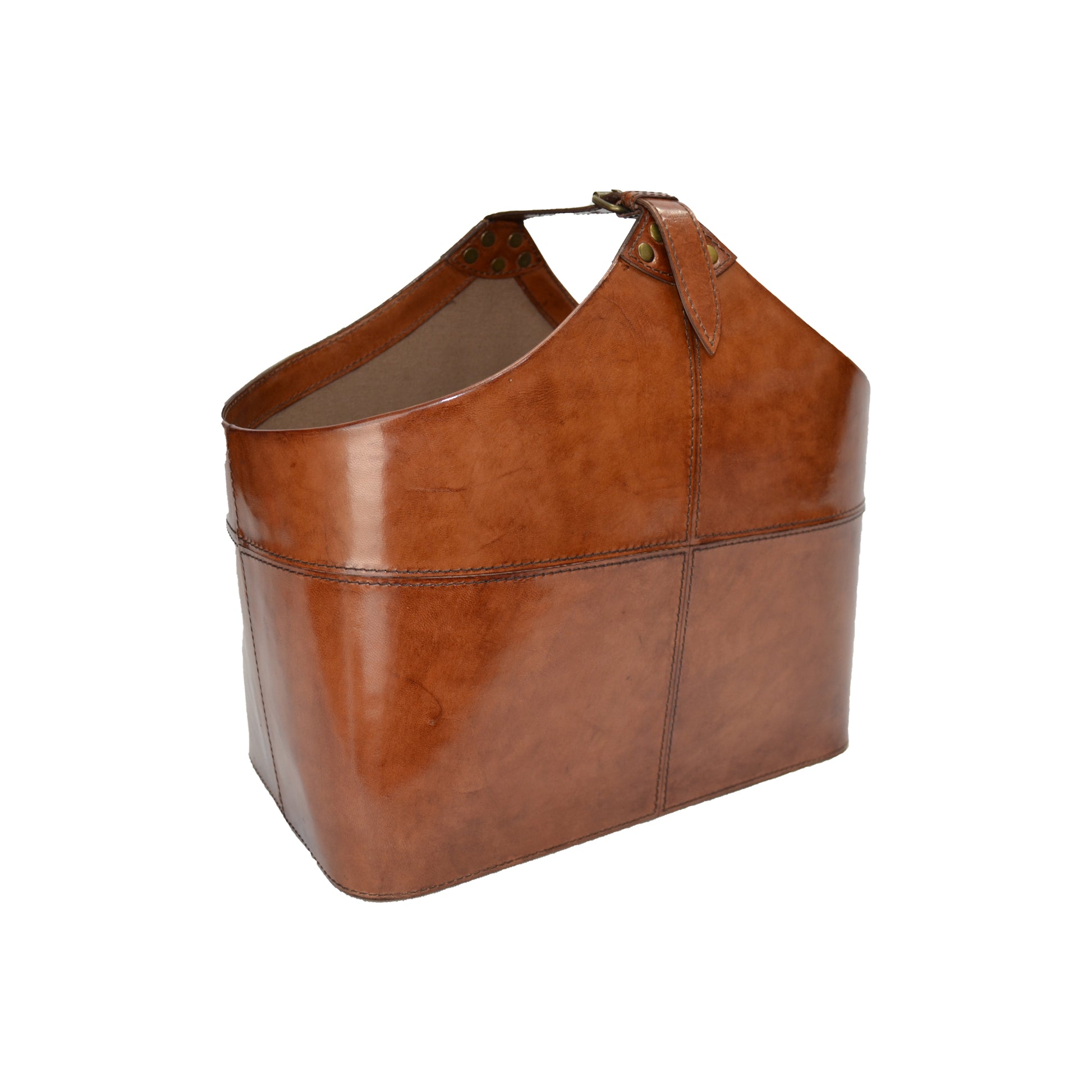 Leather Magazine Basket Tie handle - Tan - DCOR