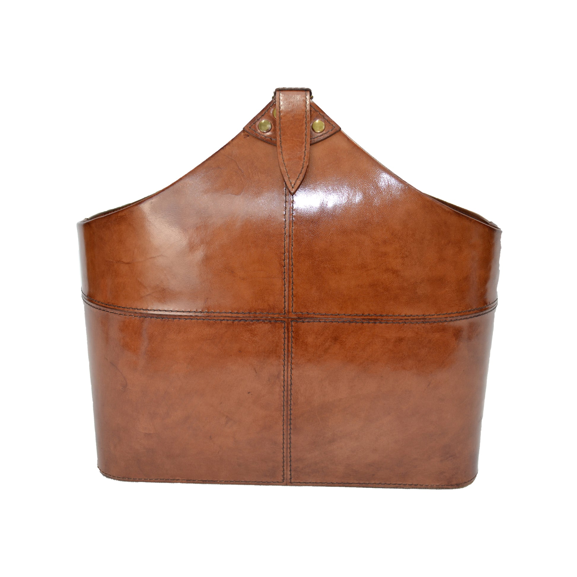 Leather Magazine Basket Tie handle