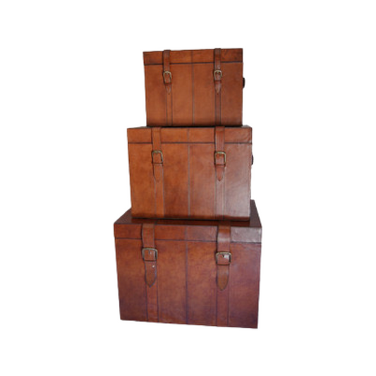 Leather Trunk Set - Tan