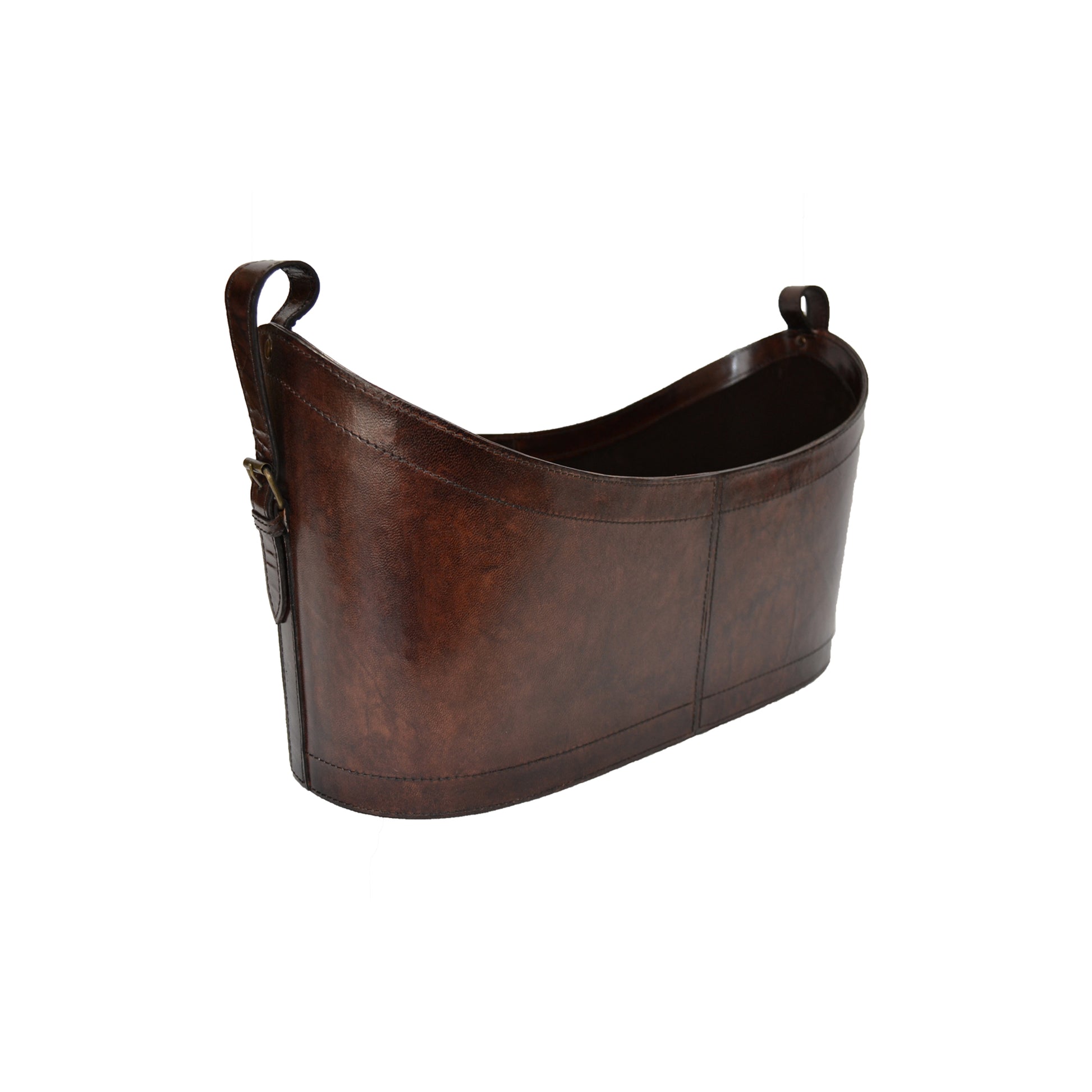 Leather Magazine Basket - Dark Brown - DCOR