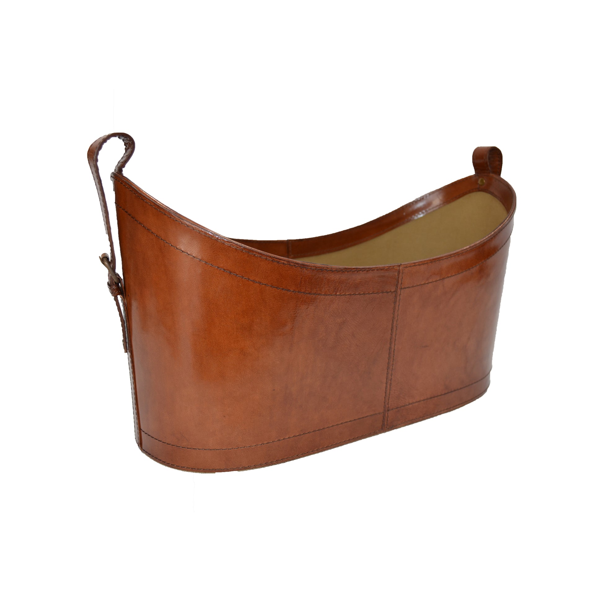 Leather Magazine Basket Boat - Tan - DCOR