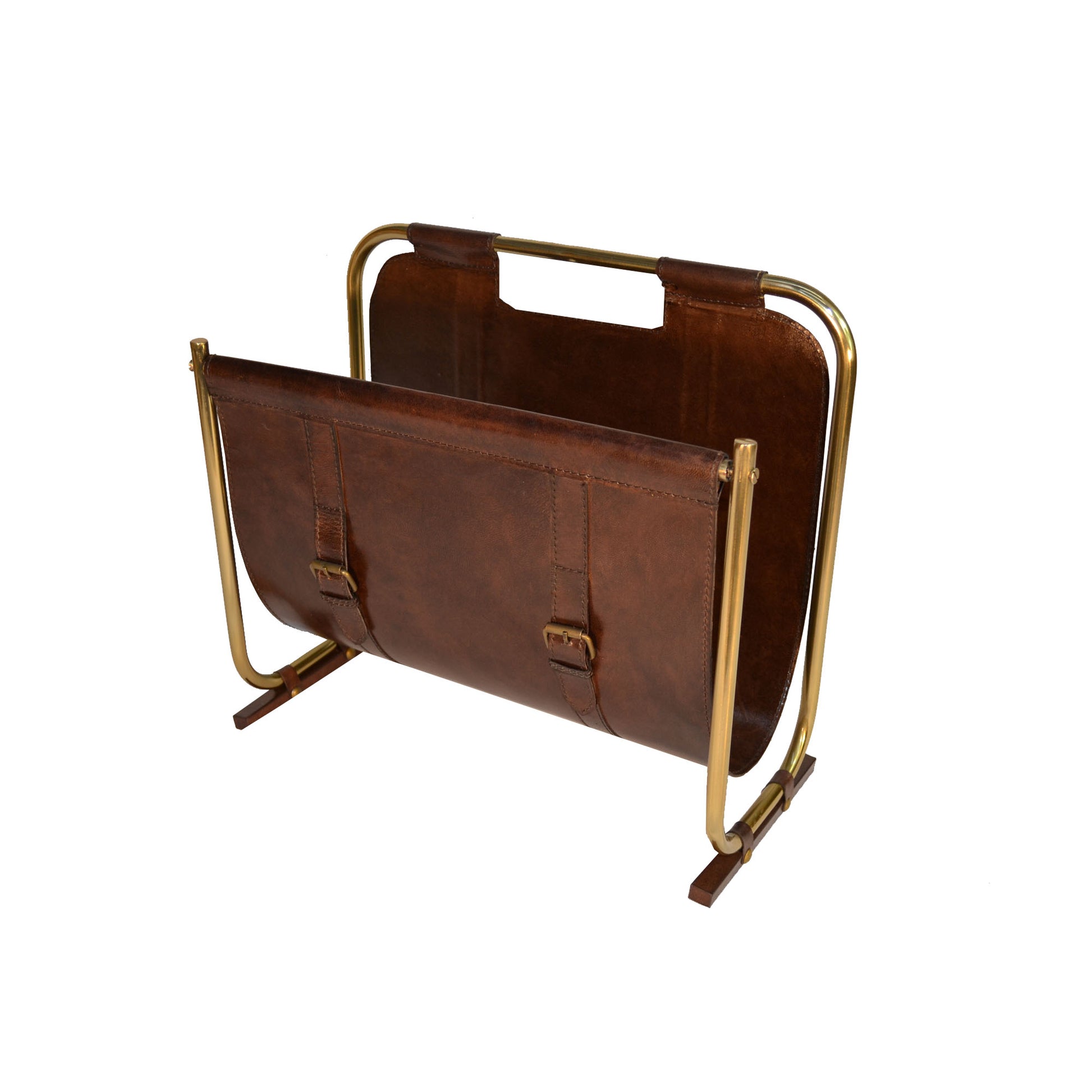 Leather Magazine Stand Metal Frame