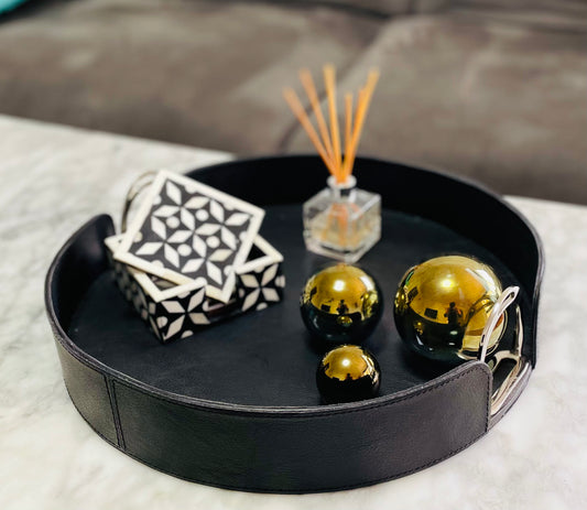 buy Leather Tray Round with Stirrup