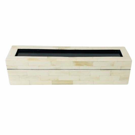 Tea Organising Box Bone Inlay - Natural White