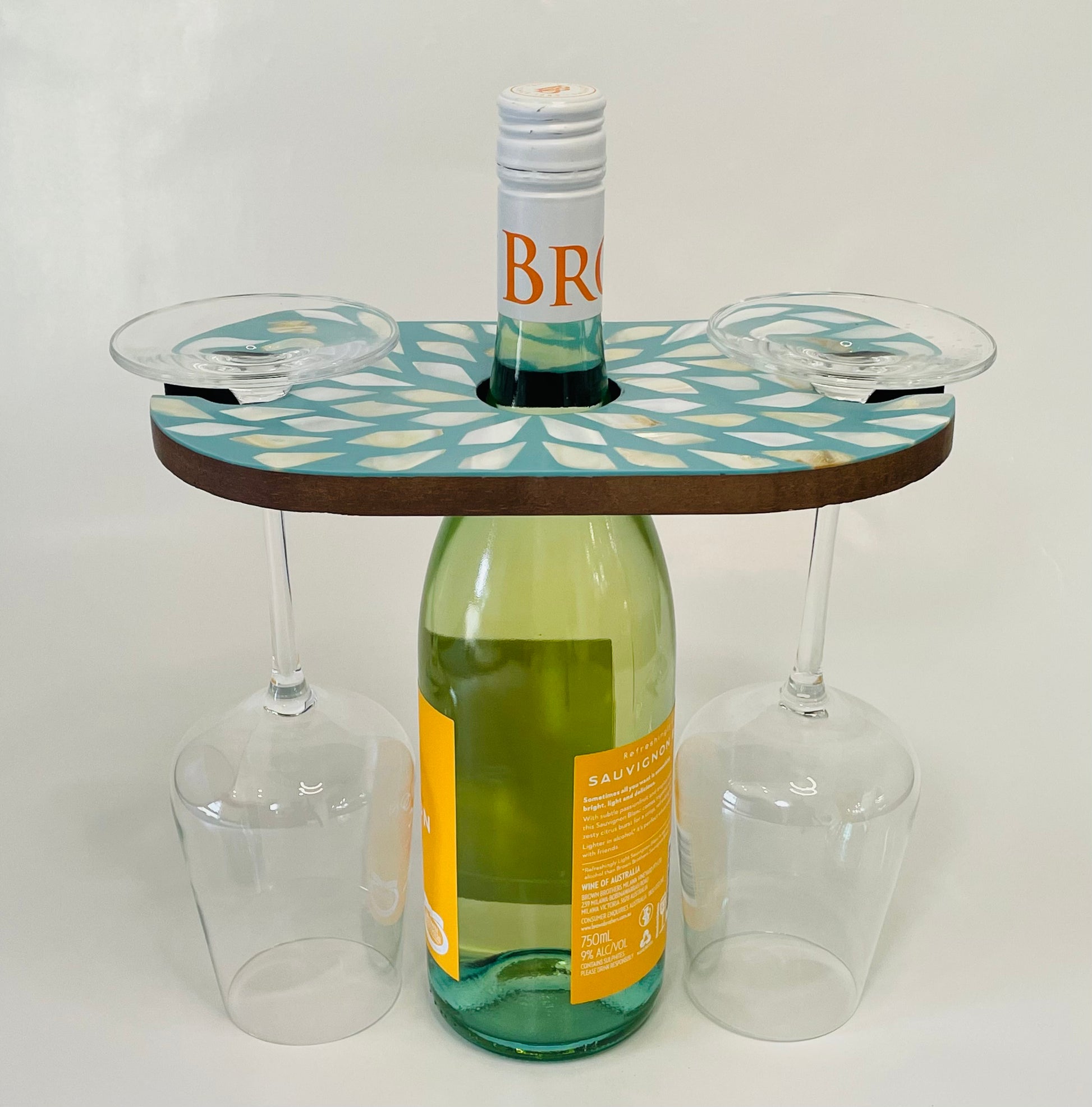 Wine Caddy Two Glasses - Mother of Pearl Teal
