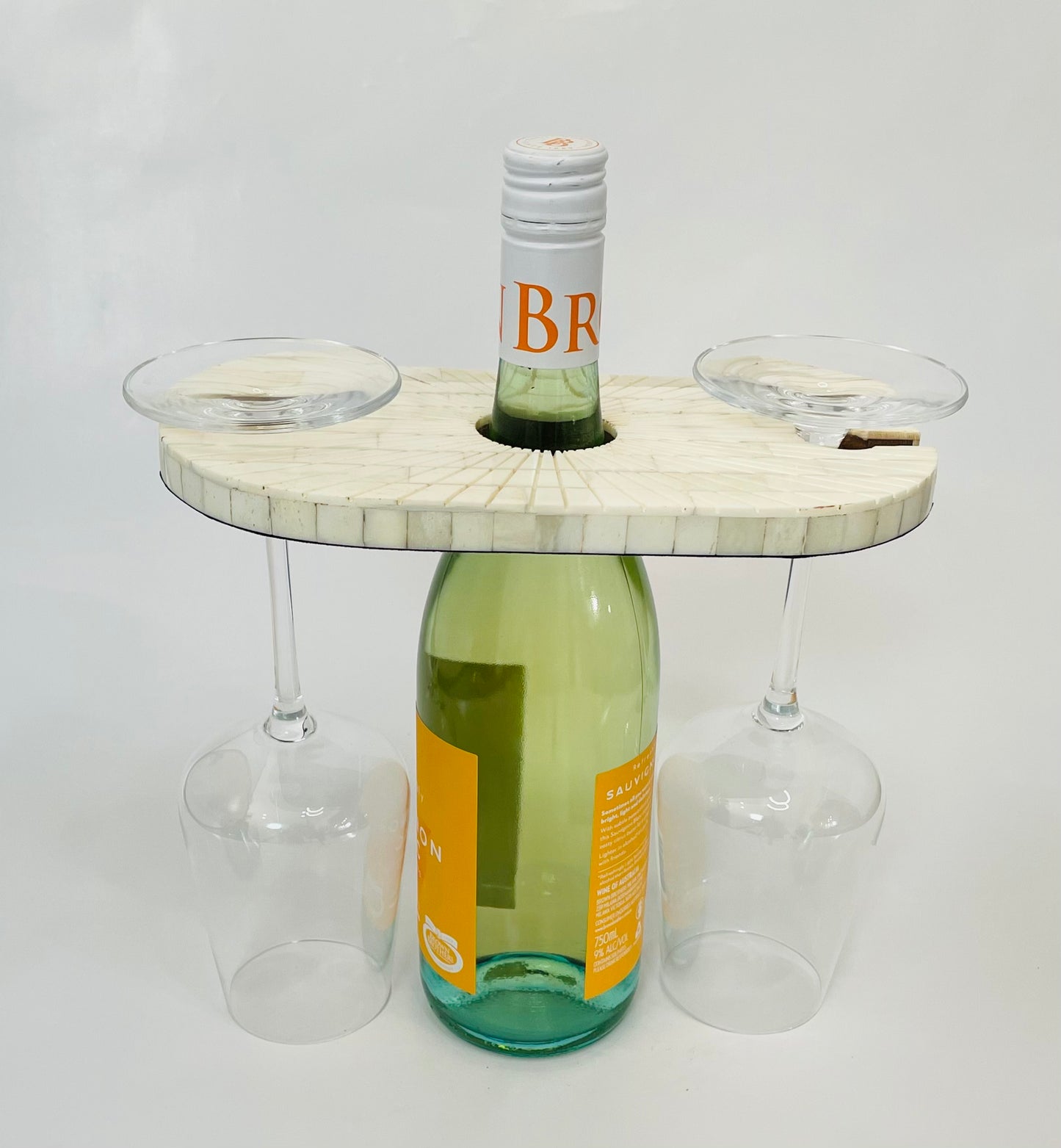 Wine glass caddy for two glasses