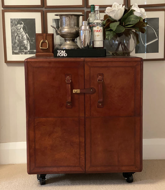 Leather Bar Cabinet - Tan - DCOR