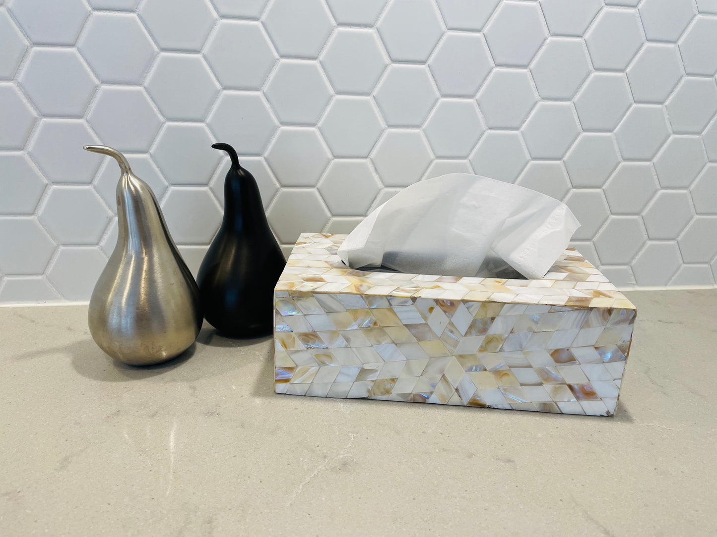 Mother of Pearl Tissue Box - Ivory