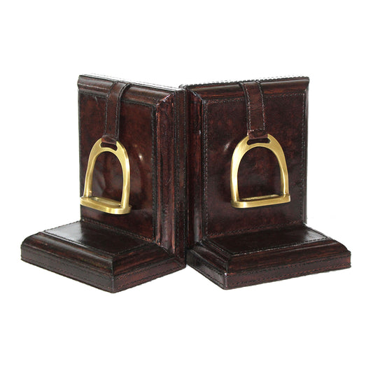 Leather Bookends with Stirrups Mini - Brown - DCOR