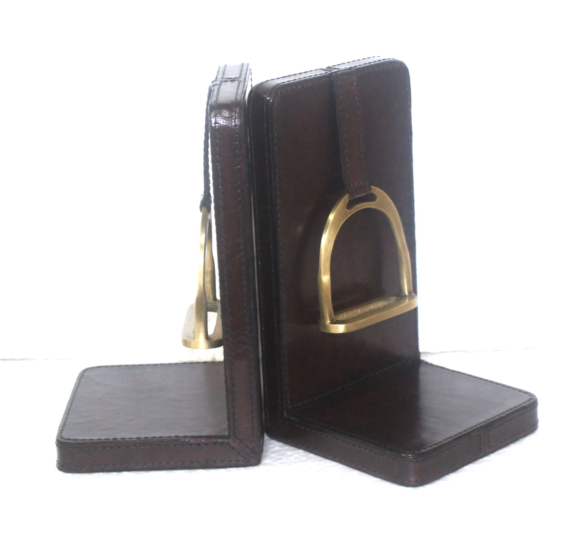 Leather Bookends with Stirrups - Dark Brown - DCOR