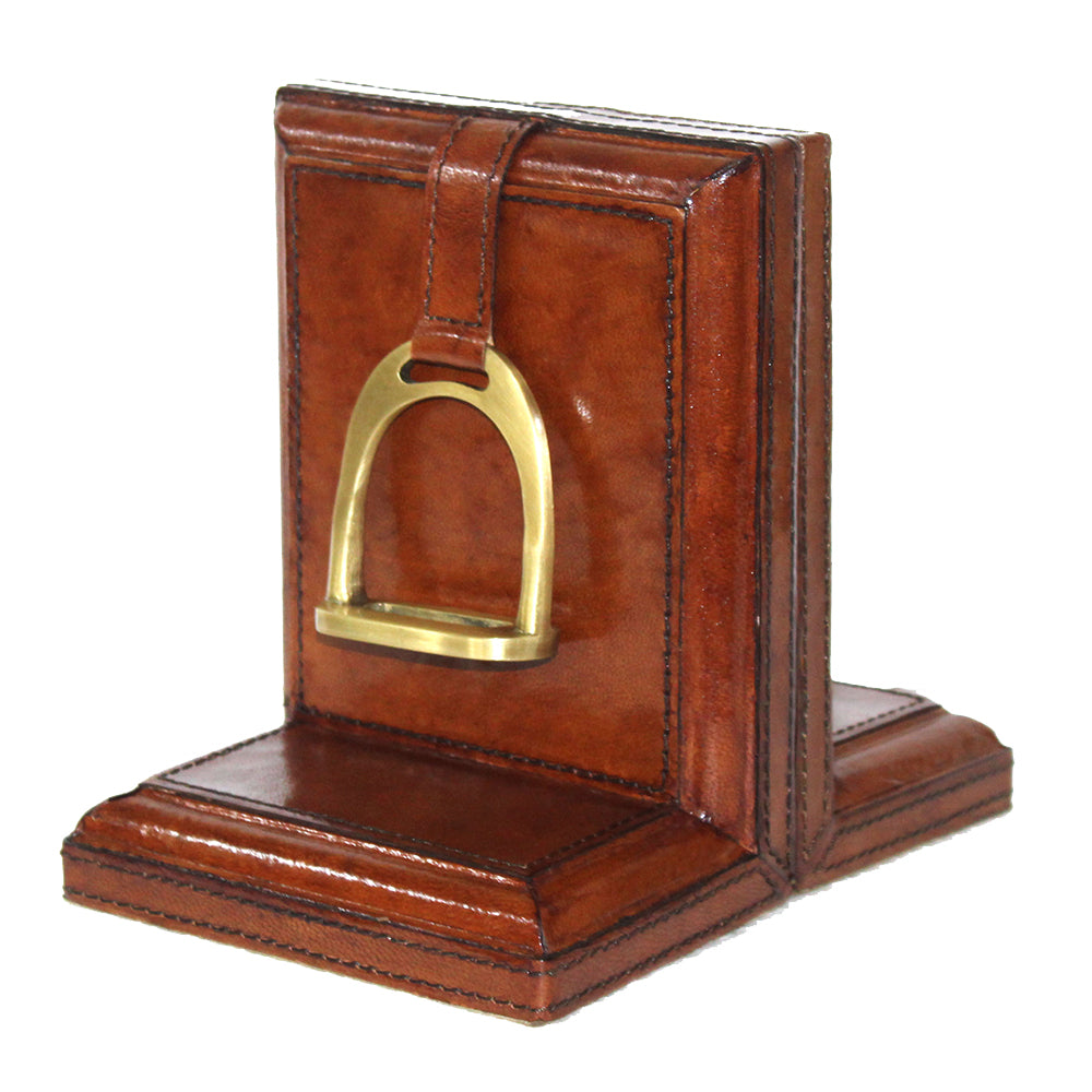 Leather Bookends with Stirrups Mini - Tan - DCOR