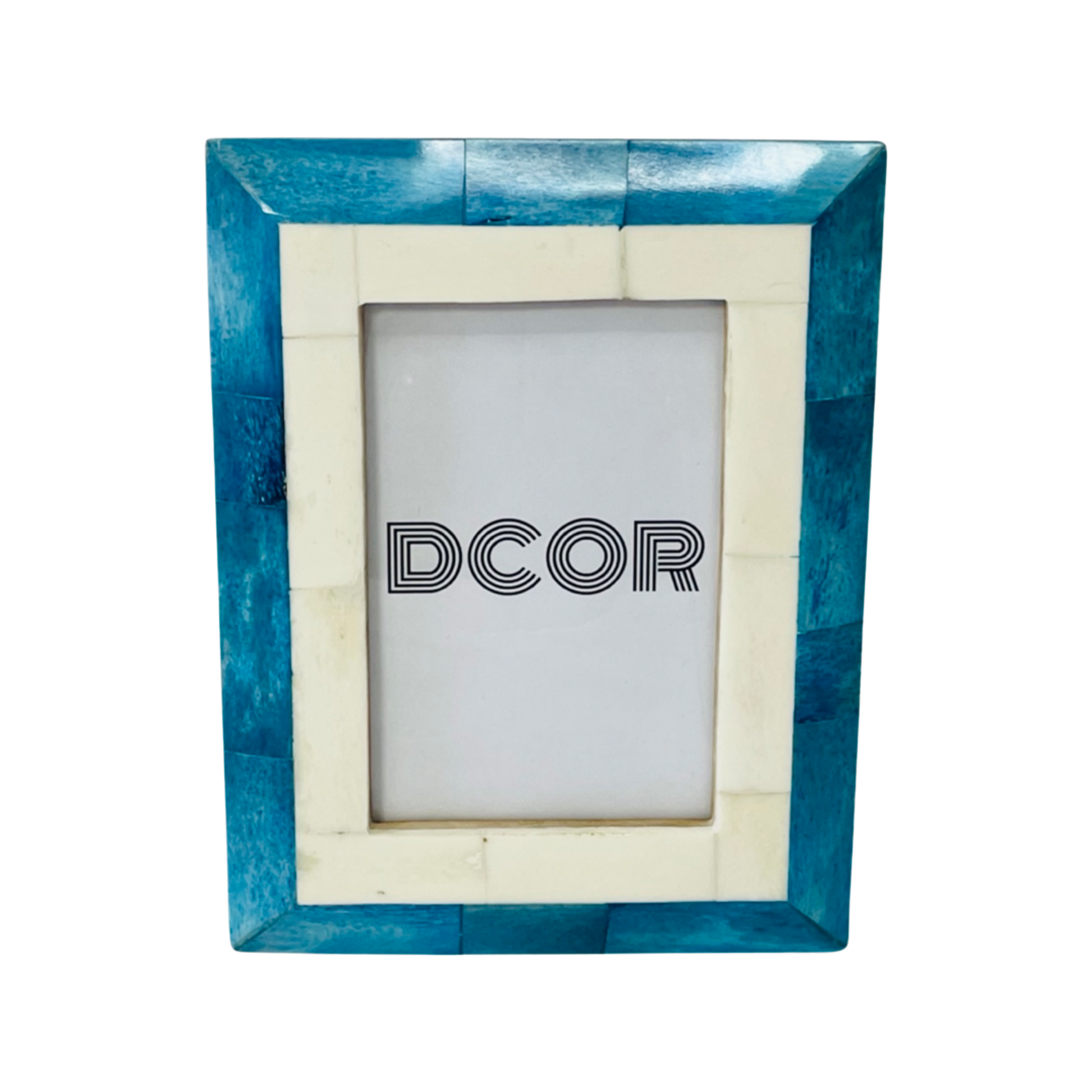 Ivory Bone Inlay Photo Frame - Antique Blue Border