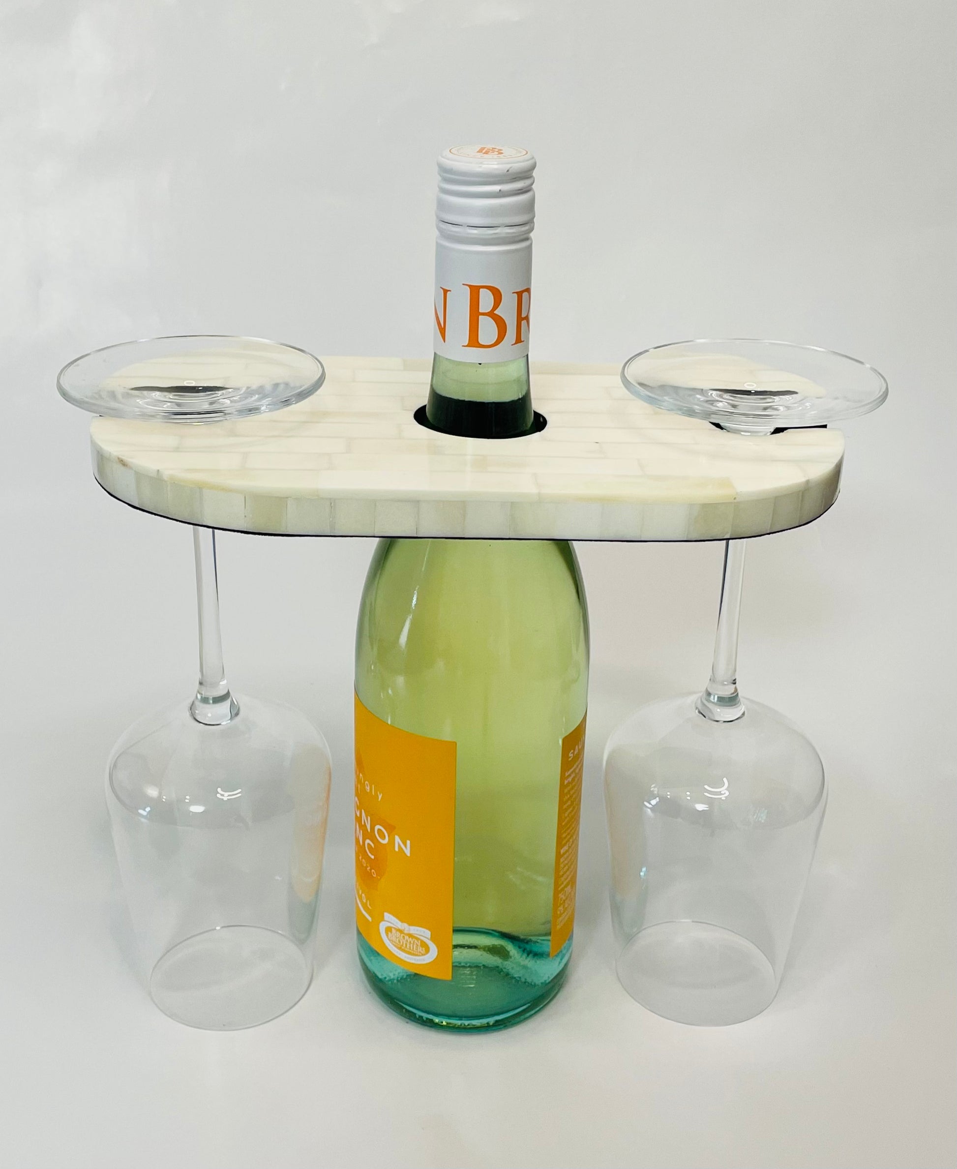 Wine glass caddy for two glasses