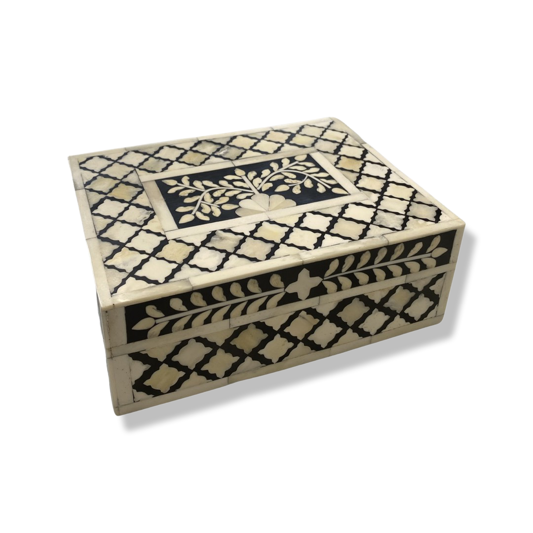 Moroccan Floral Box Small - white and Black