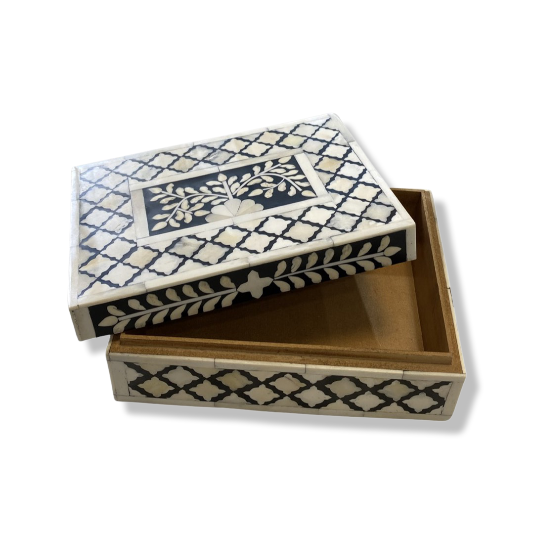 Moroccan Floral Box Small - white and Black