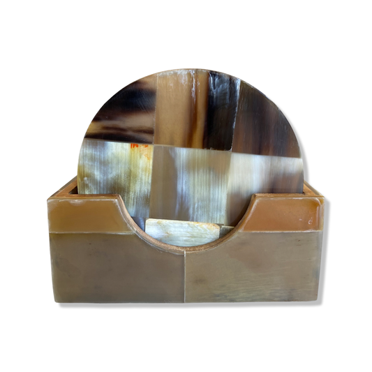 Ornate Ox Horn Coaster Round